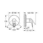 Grohe Eurostyle Ankastre Duş Bataryası (Sıva Üstü Grubu) - Teknik Çizim