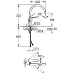 Grohe Euroeco Special Eviye Bataryası, Kuğu Borulu - Teknik Çizim