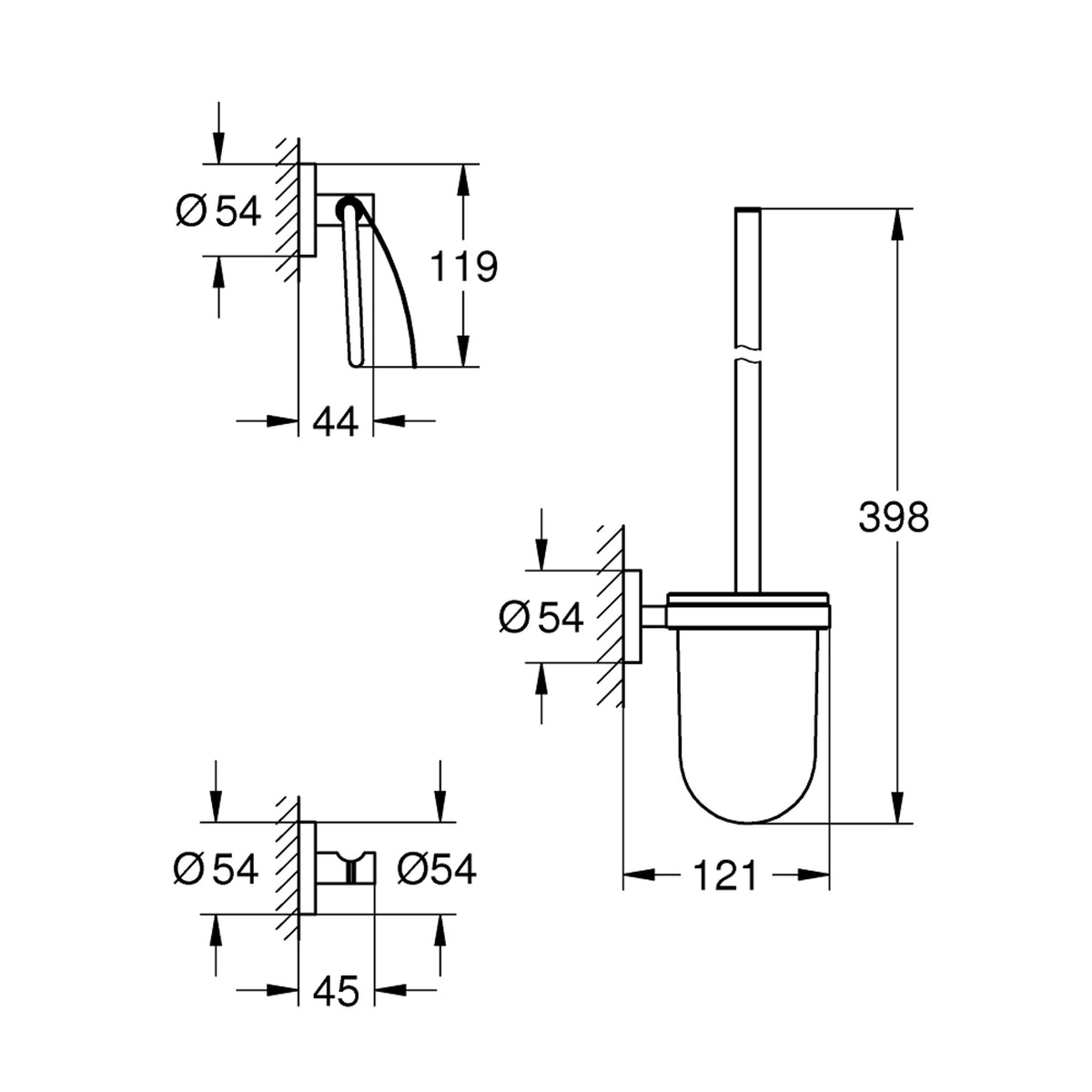 Grohe Essentials City Üçlü Aksesuar Seti, Paslanmaz Çelik - Teknik Çizim