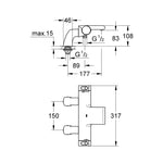 Grohe Grohtherm 2000 Termostatik Banyo Bataryası - Teknik Çizim