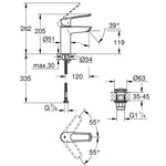 Grohe Eurosmart Lavabo Bataryası (M-Boy) - Teknik Çizim