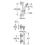 Grohe Grohtherm 500 Termostatik Duş Bataryası ve Sürgülü El Duşu Seti - Teknik Çizim