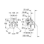 Grohe BauEdge Ankastre Banyo Bataryası - Teknik Çizim
