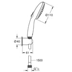 Grohe Tempesta 100 El Duş Takımı, 2 Akışlı - Teknik Çizim