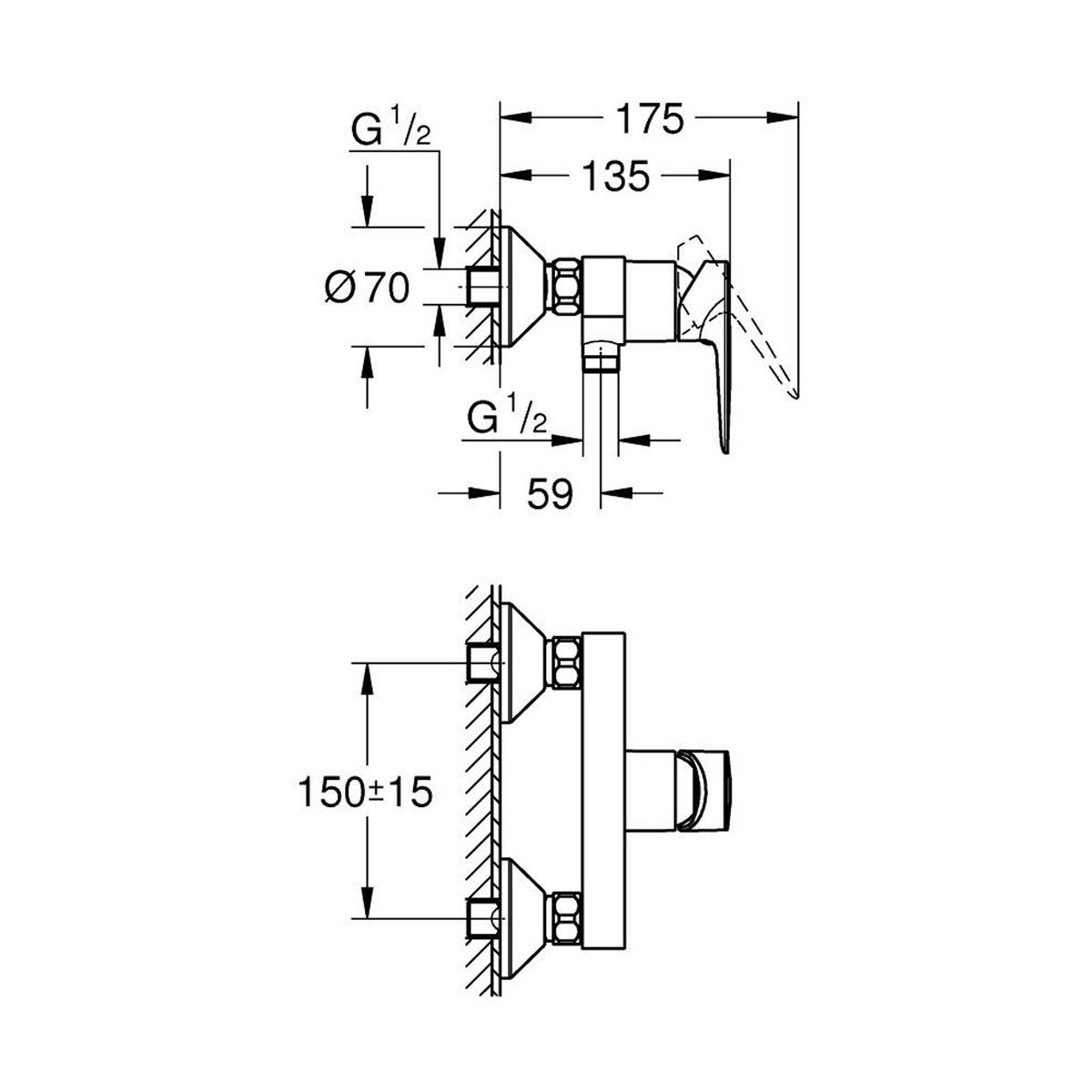 Grohe BauEdge Duş Bataryası - Teknik Çizim