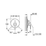 Grohe Lineare Ankastre Banyo Duş Bataryası (Sıva Üstü Grubu), Paslanmaz Çelik - Teknik Çizim