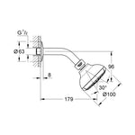 Grohe Tempesta 100 Tepe Duşu Seti, 4 akışlı - Teknik Çizim