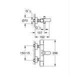 Grohe Grohtherm 800 Cosmopolitan Termostatik Banyo Bataryası - Teknik Çizim