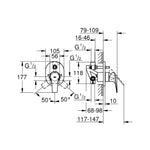 Grohe BauFlow Ankastre Banyo/Duş Bataryası - Teknik Çizim