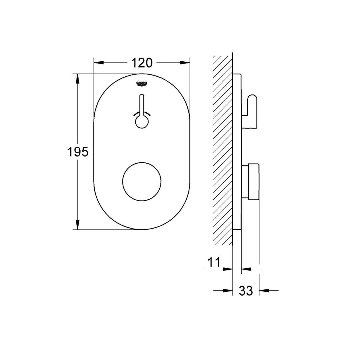 Grohe Eurosmart Cosmopolitan T Zaman Ayarlı Ankastre Duş Bataryası, Çift Su Girişli (Sıva Üstü Grubu) - Teknik Çizim