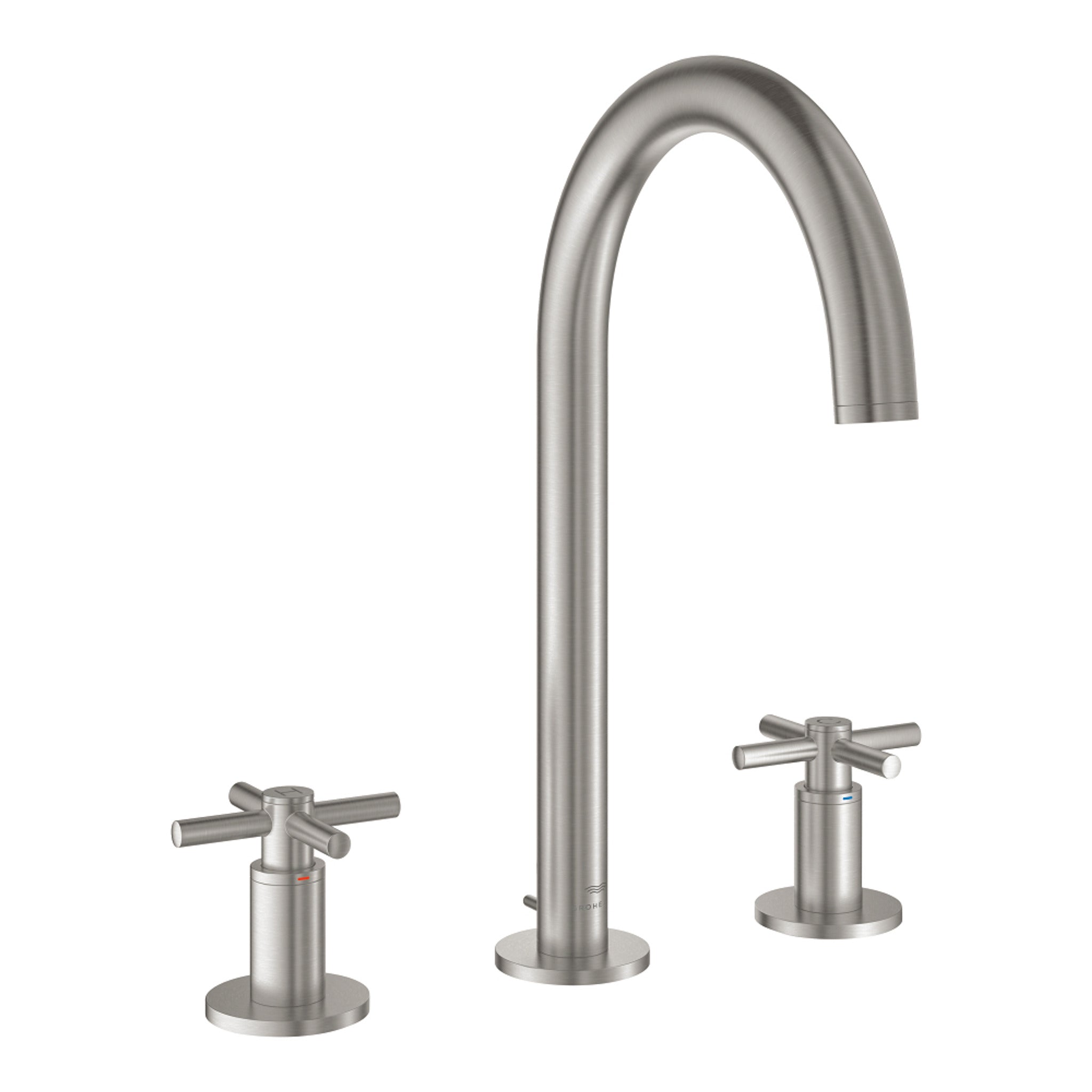 Grohe Atrio 3 Delikli Ankastre Lavabo Bataryası (4 Çubuklu Volan) L-Boy, Paslanmaz Çelik - Ürün Görseli