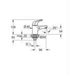 Grohe Euroeco Lavabo Bataryası, XS-Boy - Teknik Çizim