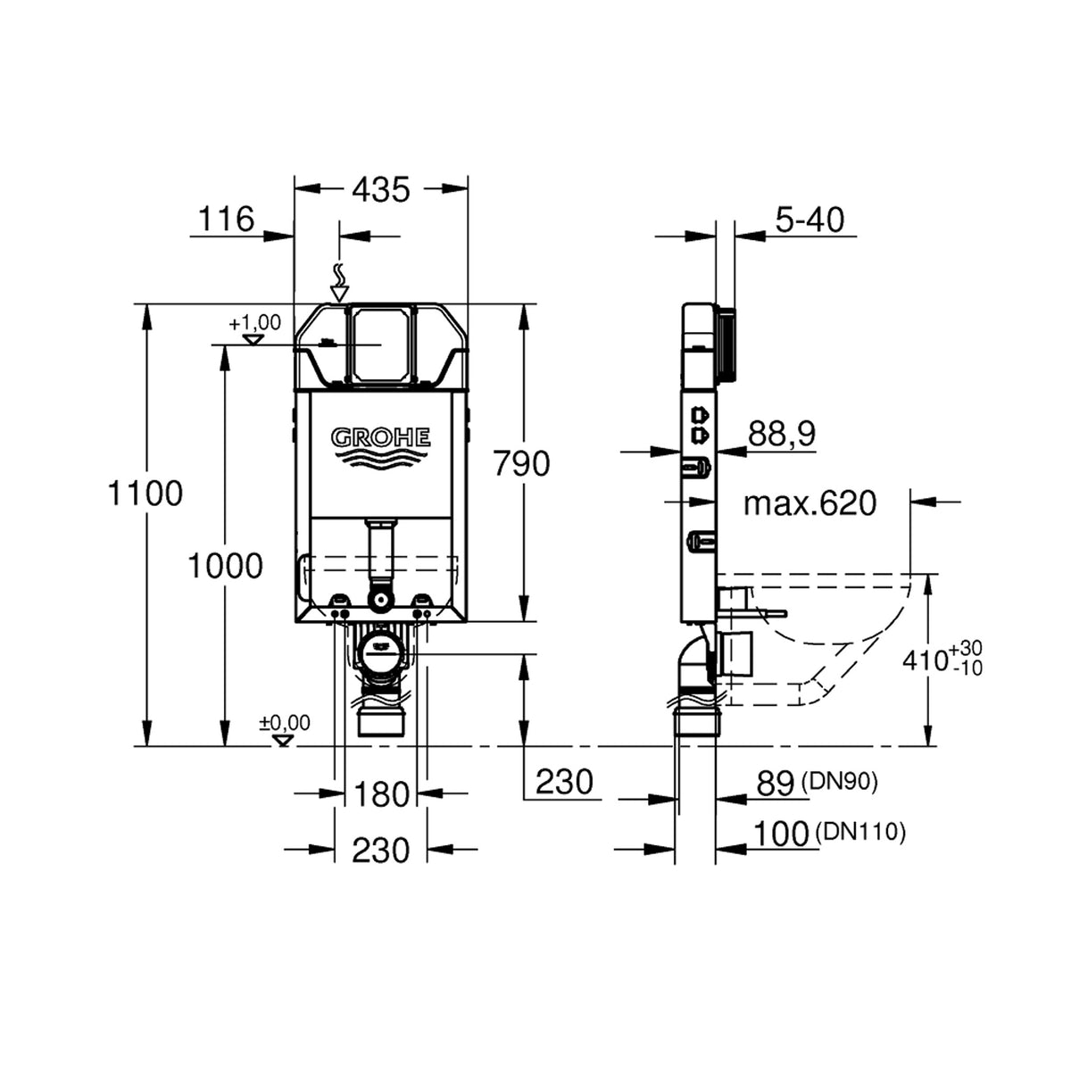 Grohe Uniset Gömme Rezervuar, İnce - Teknik Çizim