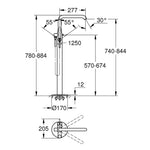 Grohe Essence Yerden Küvet Bataryası (Sıva Üstü Grubu), Fırçalı Sert Grafit - Teknik Çizim