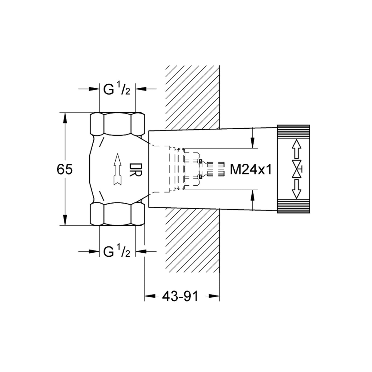 Grohe Ankastre Stop Valf İçin İç Gövde - Teknik Çizim
