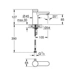Grohe Eurosmart Cosmopolitan T Zaman Ayarlı Lavabo Bataryası, Çift Su Girişli - Teknik Çizim