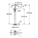 Grohe Essence Yerden Küvet Bataryası (Sıva Üstü Grubu), İşlenmiş Krom - Teknik Çizim