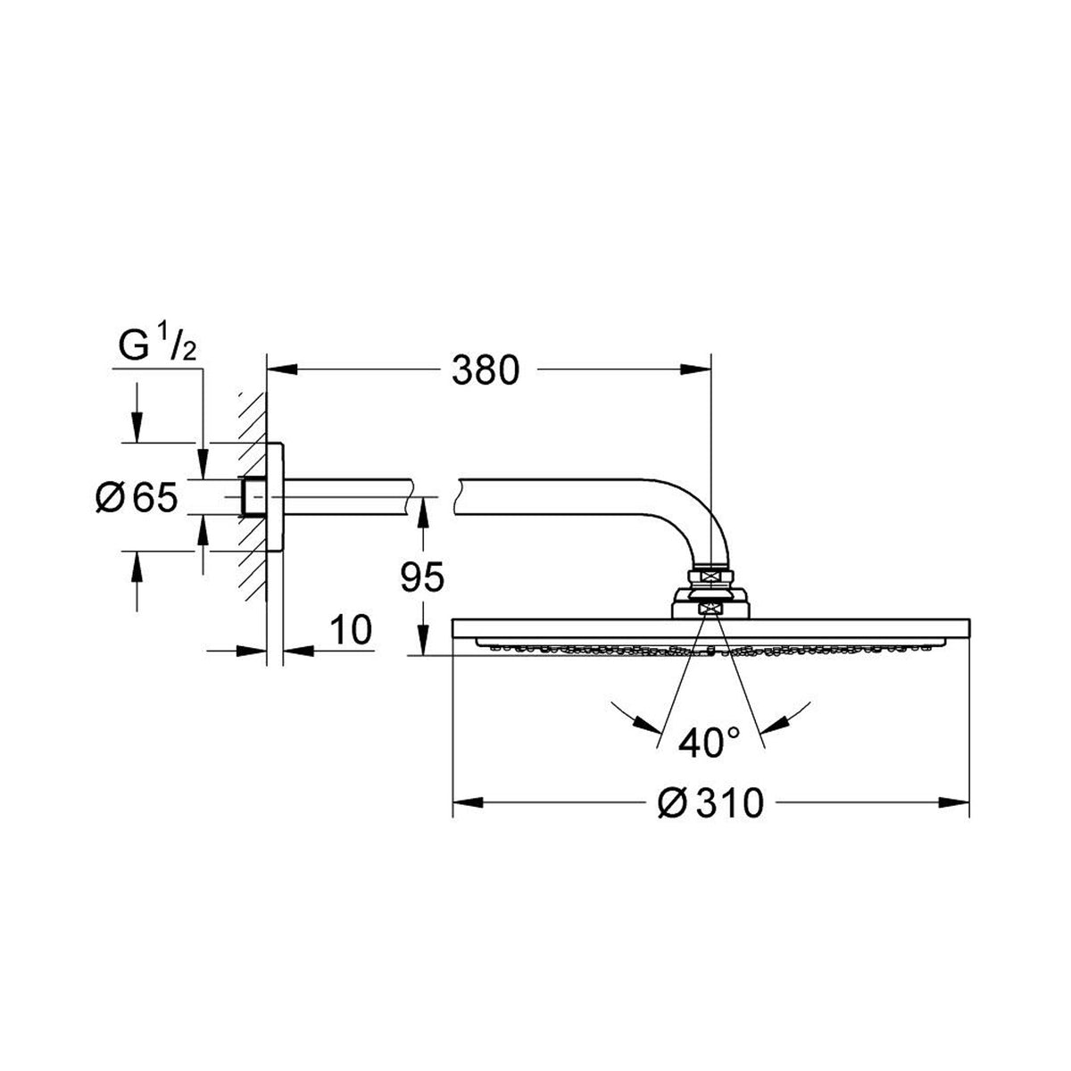 Grohe Rainshower Cosmopolitan 310 Tepe Duşu Seti 31 cm, Sert Grafit - Teknik Çizim