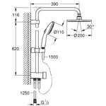 Grohe Tempesta System 200 Duvara Monte Duş Sistemi, Yön Değiştiricili - Teknik Çizim