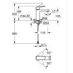 Grohe Cubeo Lavabo Bataryası, M-Boy - Teknik Çizim