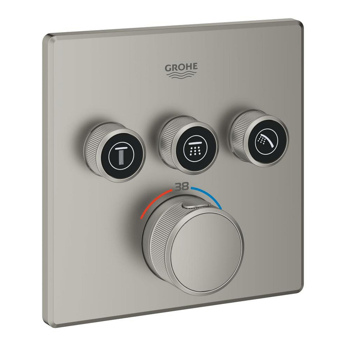 Grohe Grohtherm SmartControl Akış Kontrollü Ankastre Termostatik Banyo Bataryası (3 Yollu, Sıva Üstü Grubu), Saten Çelik - Ürün Görseli