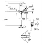 Grohe Cubeo Lavabo Bataryası, S-Boy - Teknik Çizim