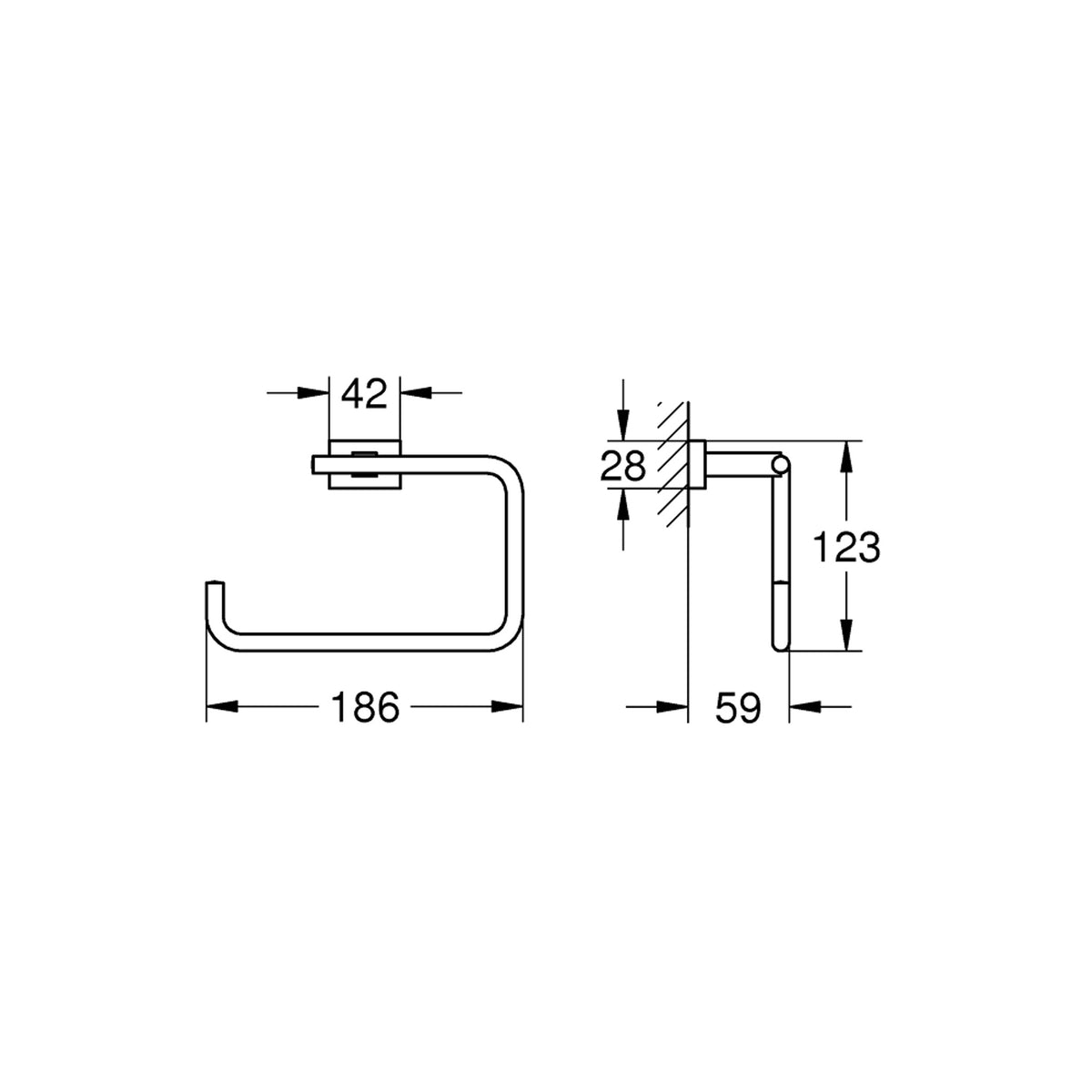 Grohe Eurocube Halka Havluluk, Fırçalı Sert Grafit - Teknik Çizim