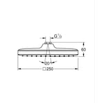 Grohe Tempesta 250 Kare Tepe Duşu Tek Akışlı, 25 cm, Krom-Beyaz - Teknik Çizim