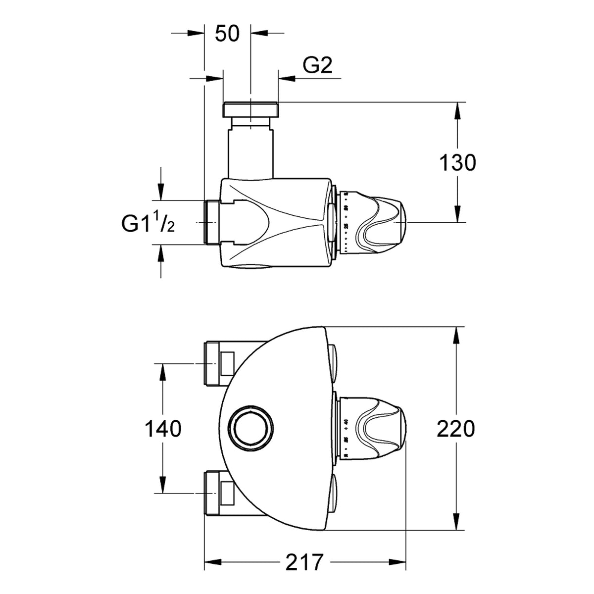 Grohe Grohtherm XL Termostatik Duş Bataryası - Teknik Çizim