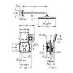 Grohe Grohtherm SmartControl Rainshower Mono 310 Cube Ankastre Termostatik Banyo/Duş Bataryası, Tepe ve El Duşu Seti, Hayalet Siyah - Teknik Çizim