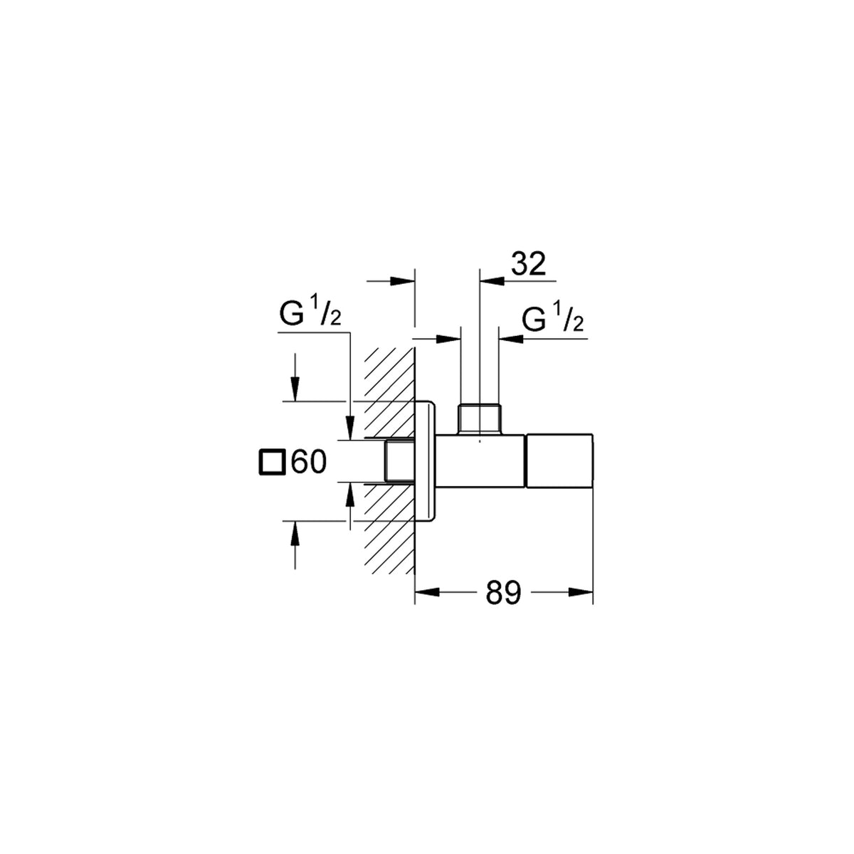 Grohe Eurocube Ara Musluk 1/2" - Teknik Çizim