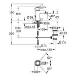 Grohe Grandera Sifon Kumandalı Bide Bataryası (M-Boy) - Teknik Çizim