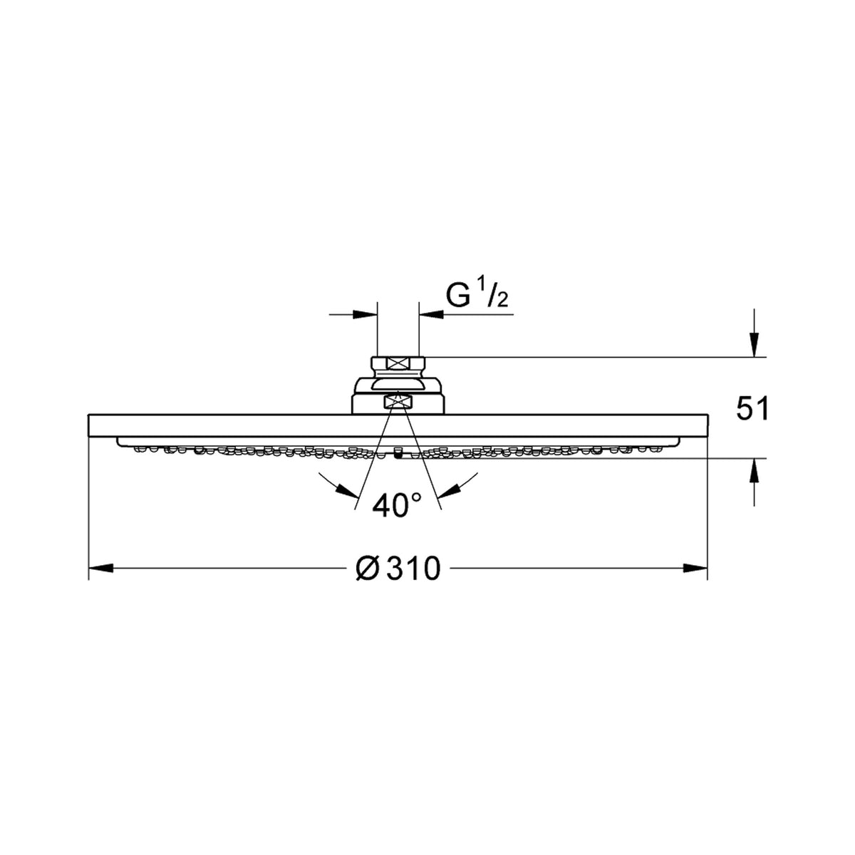 Grohe Rainshower Tepe Duşu, 1 Akışlı, 31 cm - Teknik Çizim