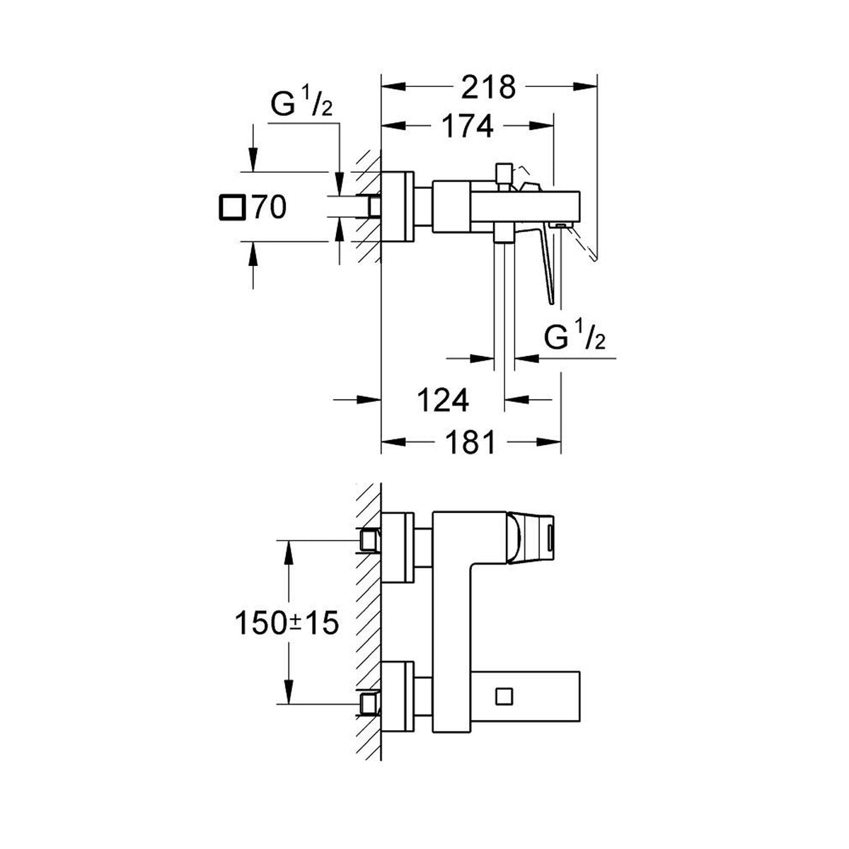Grohe Eurocube Banyo Bataryası - Teknik Çizim