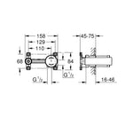 Grohe Duvardan Ankastre Lavabo Bataryaları İçin Ankastre İç Gövde (İki Delikli) - Teknik Çizim