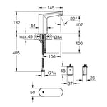 Grohe Eurosmart Cosmopolitan E Fotoselli Lavabo Bataryası (Çift Su Girişli, Pilli) - Teknik Çizim