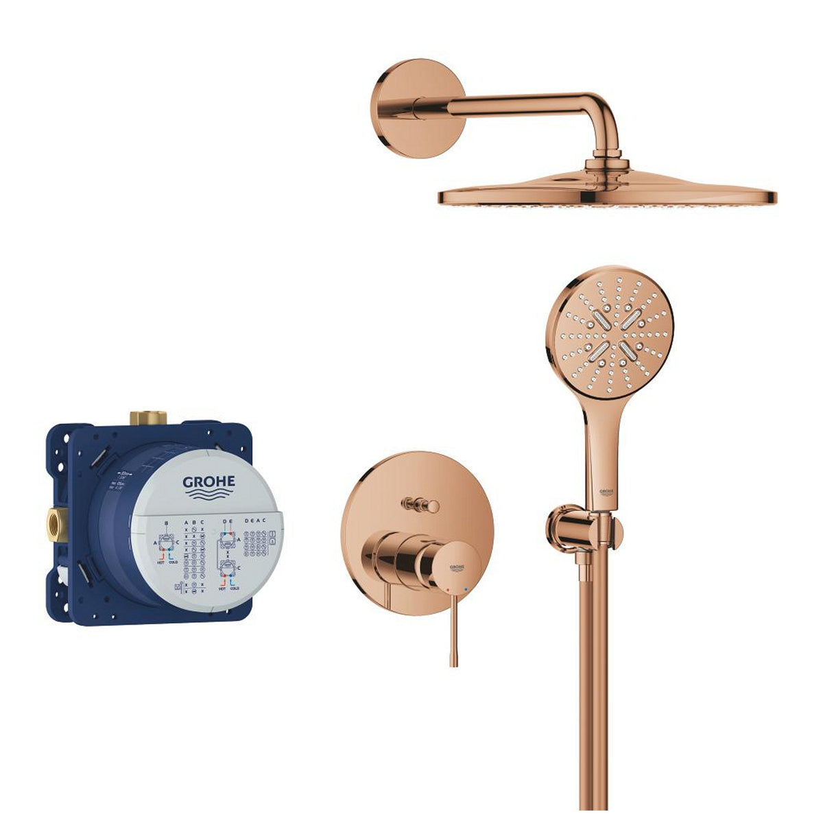 Grohe Essence Ankastre Banyo/Duş Bataryası, Tepe ve El Duşu Seti, Bakır - Ürün Görseli