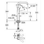 Grohe Essence Tezgah Üstü Lavabo Bataryası (XL-Boy), İşlenmiş Fırçalı Bakır - Teknik Çizim