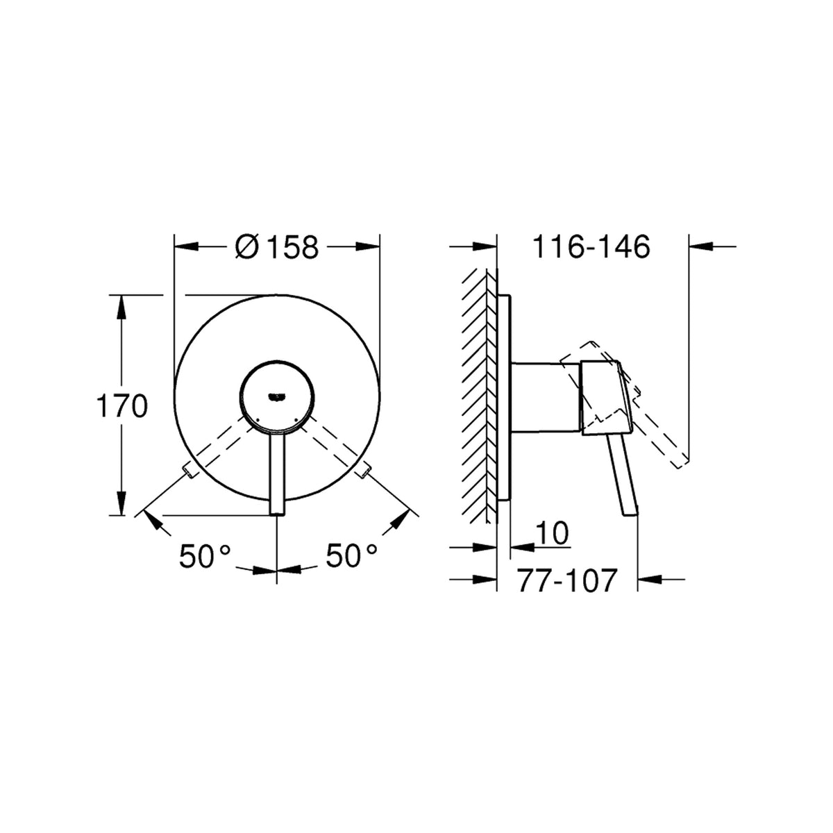 Grohe Concetto Ankastre Duş Bataryası (Sıva Üstü Grubu) - Teknik Çizim