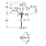 Grohe Essence New Lavabo Bataryası, Altın - Teknik Çizim