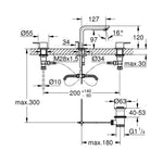 Grohe Lineare 3 Delikli Ankastre Lavabo Bataryası, Sifon Kumandalı, Fırçalı Sert Grafit - Teknik Çizim