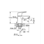 Grohe BauEdge Lavabo Bataryası (XS Boy) - Teknik Çizim