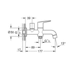 Grohe BauEdge El Duşu Çıkışlı Musluk - Teknik Çizim