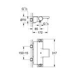 Grohe Grohtherm Termostatik 2000 New Banyo Bataryası - Teknik Çizim