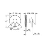Grohe Atrio Ankastre Duş Bataryası (Sıva Üstü Grubu), Saten Çelik - Teknik Çizim