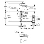 Grohe Eurocube Lavabo Bataryası, Sifon Kumandalı - Teknik Çizim