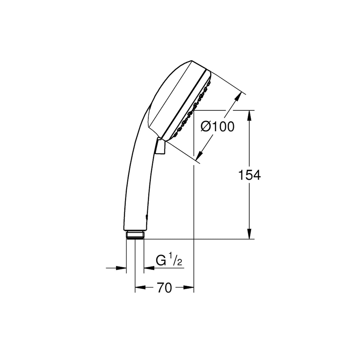 Grohe Tempesta Cosmopolitan 100 El Duşu, 2 Akışlı - Teknik Çizim