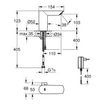 Grohe Bau Cosmopolitan Fotoselli Lavabo Bataryası (Elektrikli-, Çift Su Girişli) - Teknik Çizim