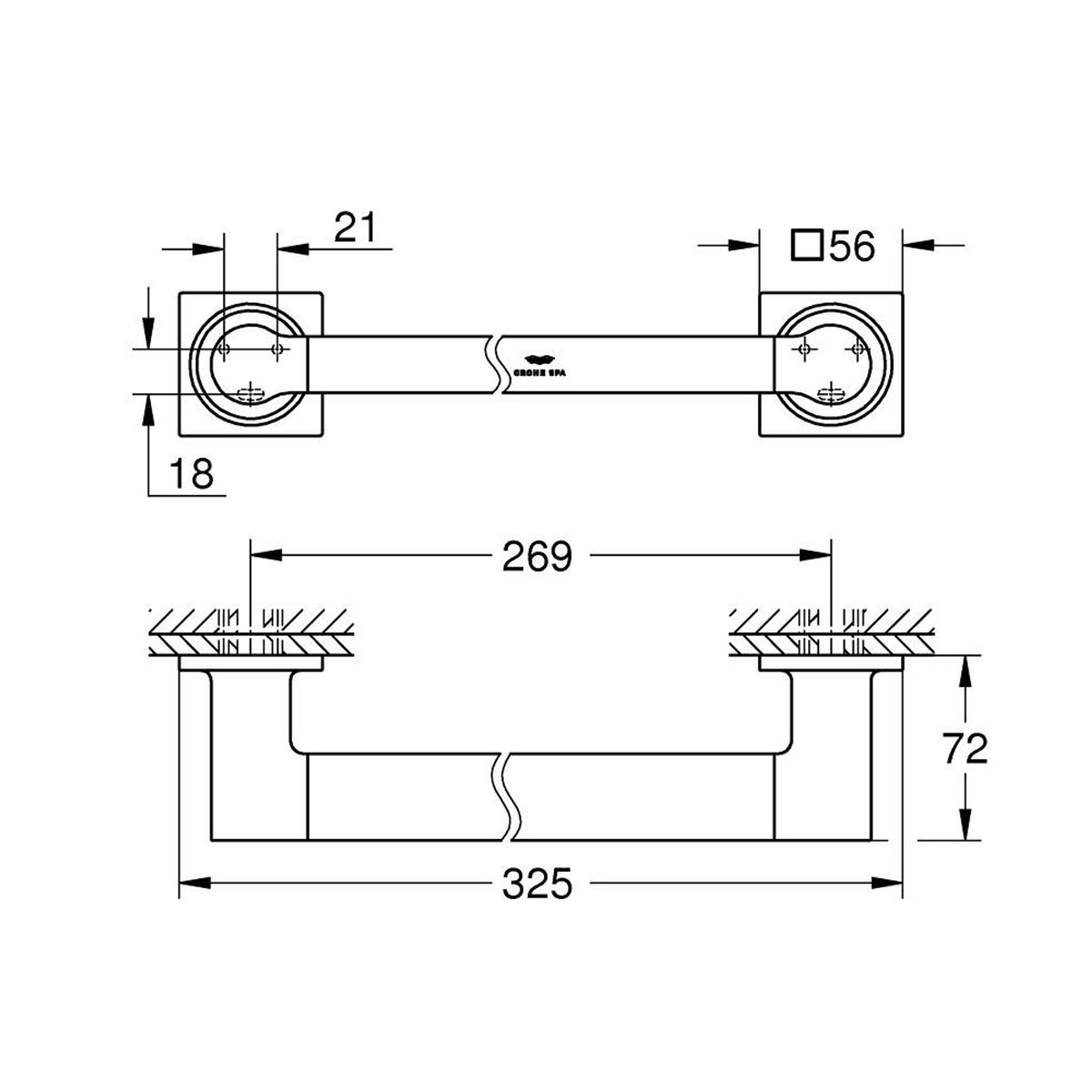 Grohe Allure Banyo Tutunma Barı, Sert Grafit - Teknik Çizim