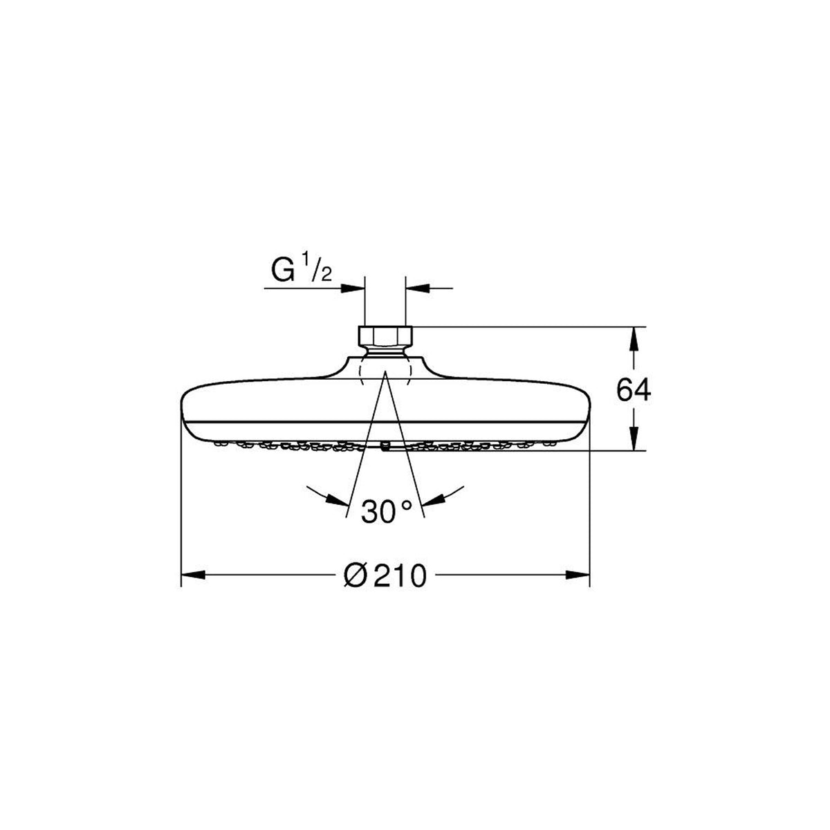 Grohe Tempesta 210 Tepe Duşu Tek Akışlı, 21 cm - Teknik Çizim